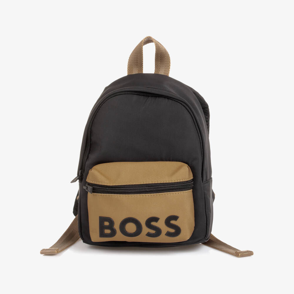 BOSS-Boys Black & Beige Canvas Mini Backpack (27cm) | Childrensalon Outlet