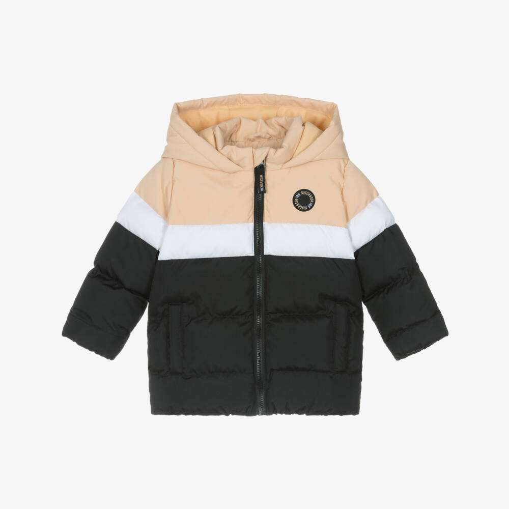 Mitch & Son-Boys Black & Beige Colourblock Puffer Coat | Childrensalon Outlet