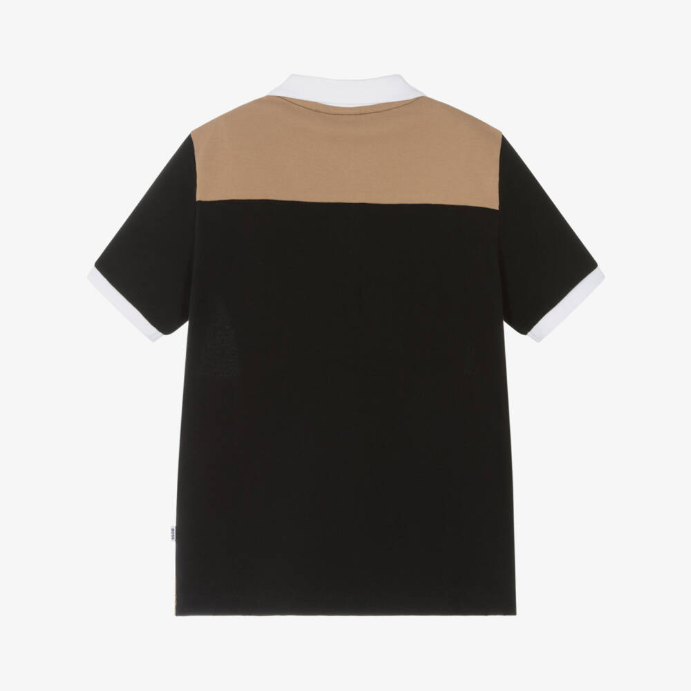 BOSS-Boys Black, Beige & White Colourblock Cotton Polo Shirt | Childrensalon Outlet