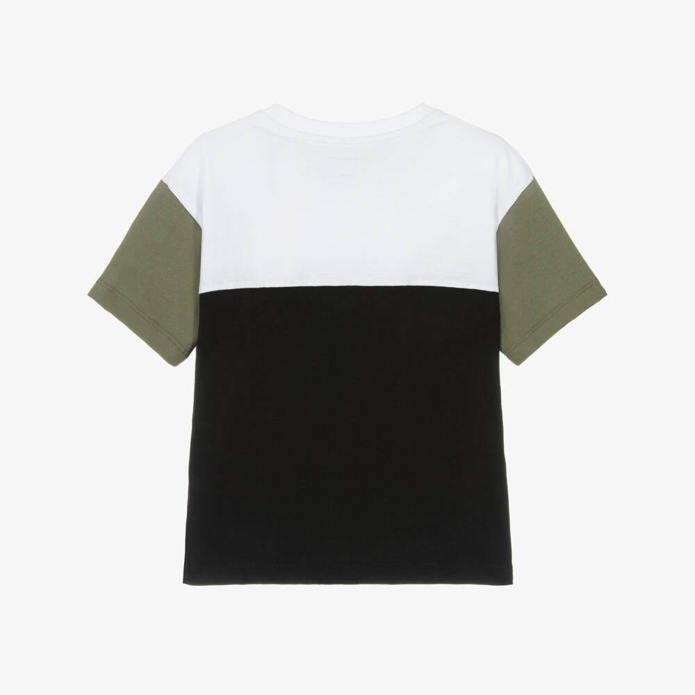 Calvin Klein-Boys Black Cotton Colour Block T-Shirt | Childrensalon Outlet