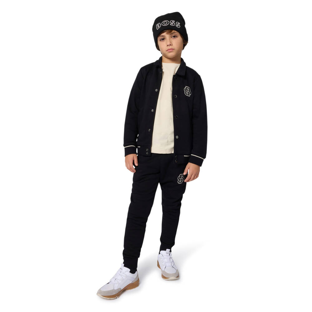 BOSS-Boys Black Cotton Double B Monogram Logo Joggers | Childrensalon Outlet