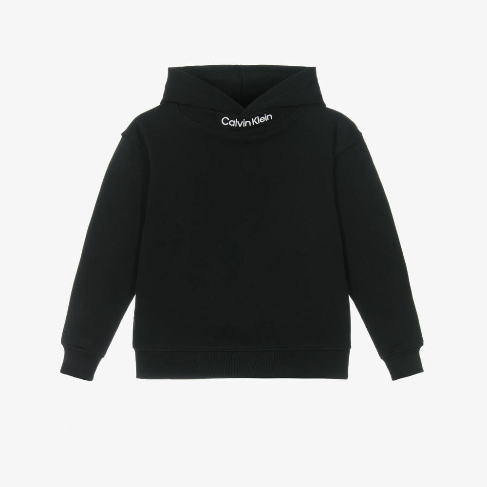 Calvin Klein-Boys Black Cotton Hoodie with Embroidered Logo | Childrensalon Outlet