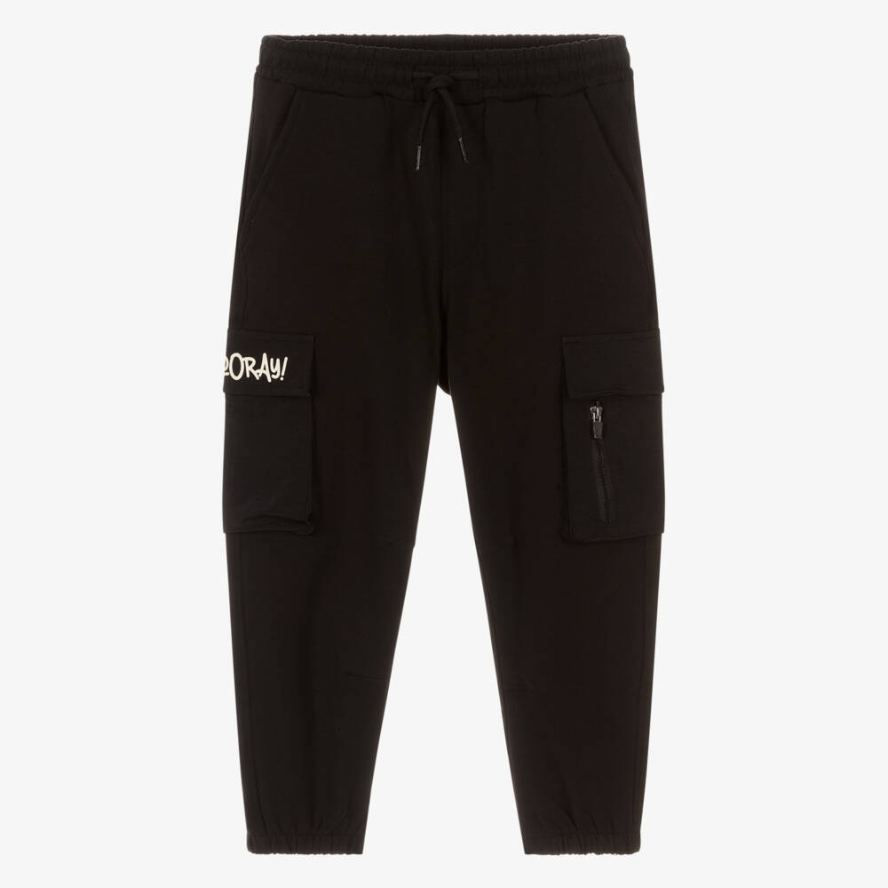 iDO-Boys Black Cotton Jersey Balloon Fit Joggers | Childrensalon Outlet