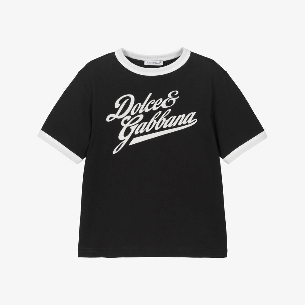 Dolce & Gabbana-Boys Black Cotton Jersey Flocked Logo T-Shirt | Childrensalon Outlet
