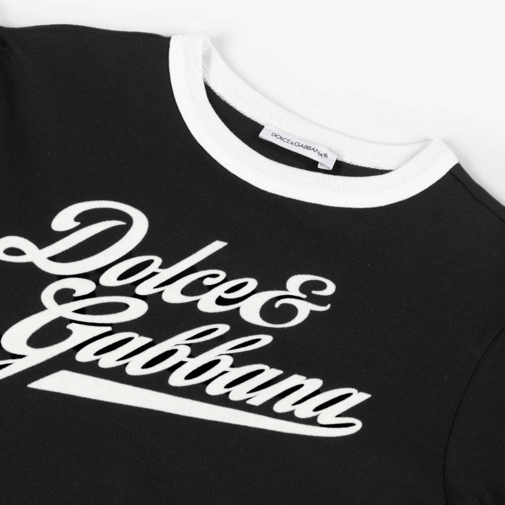 Dolce & Gabbana-Boys Black Cotton Jersey Flocked Logo T-Shirt | Childrensalon Outlet