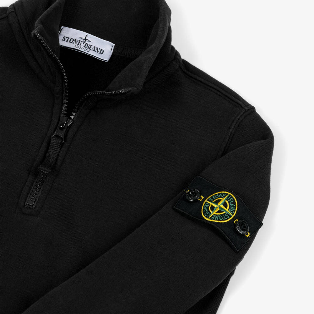 Stone Island Junior-Boys Black Cotton Jersey Quarter-Zip Sweatshirt | Childrensalon Outlet