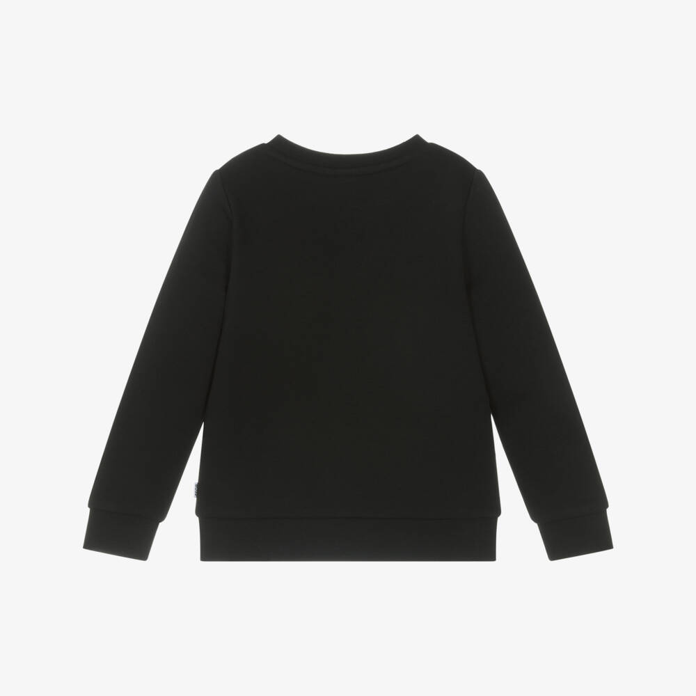BOSS-Boys Black Cotton Jersey Sweatshirt with Grey Logo | Childrensalon Outlet