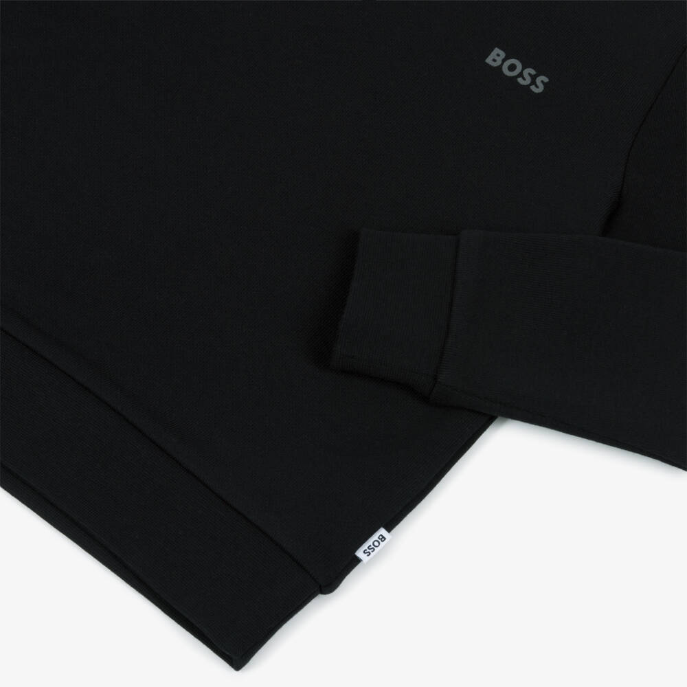 BOSS-Boys Black Cotton Jersey Sweatshirt with Grey Logo | Childrensalon Outlet