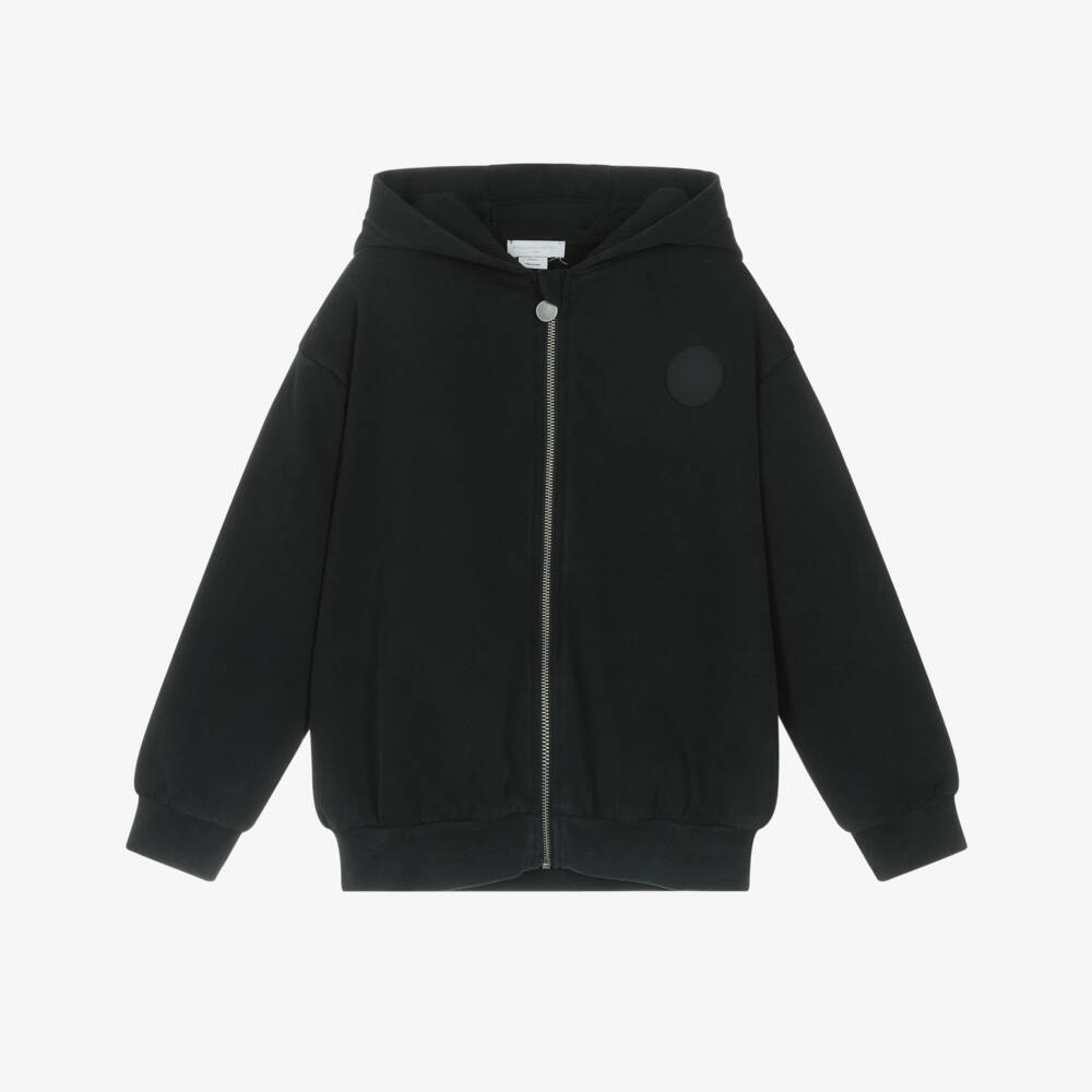 Stella McCartney Kids-Boys Black Cotton Jersey Zip-Up Hooded Top | Childrensalon Outlet