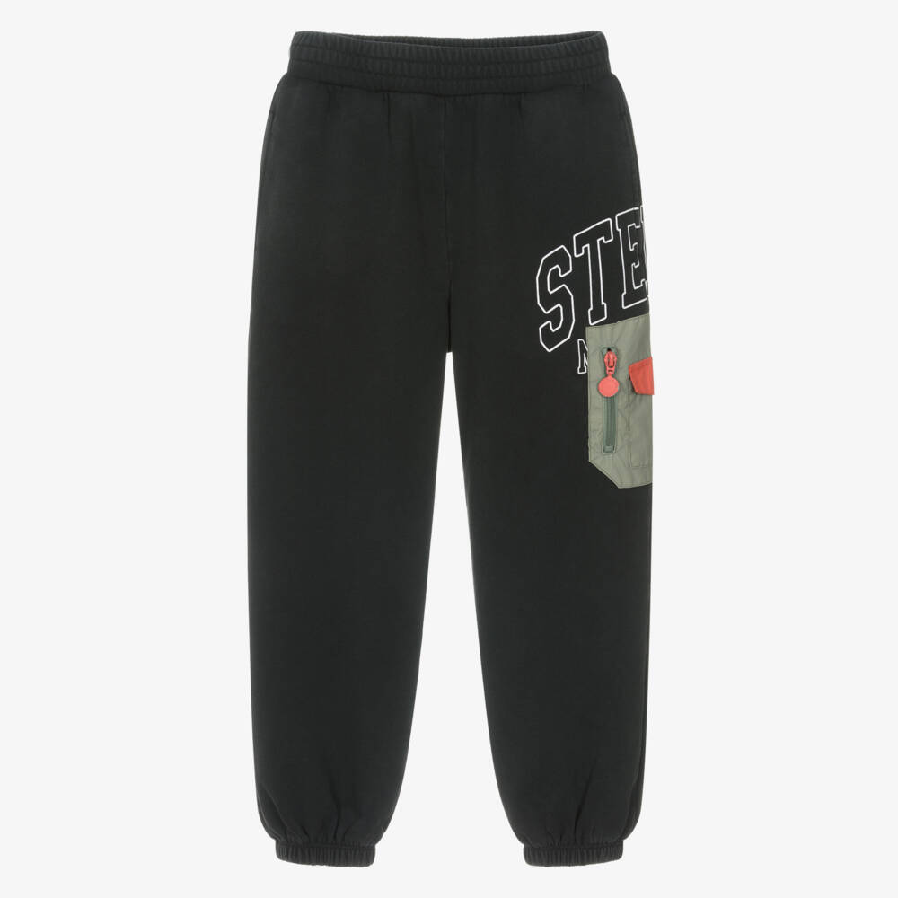 Stella McCartney Kids-Boys Black Cotton Joggers with Logo Pocket | Childrensalon Outlet