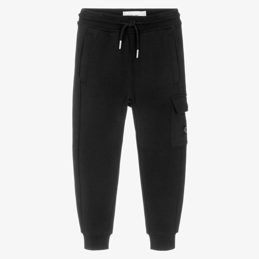 Calvin Klein-Boys Black Cotton Joggers with Monogram Logo & Cargo Pocket | Childrensalon Outlet
