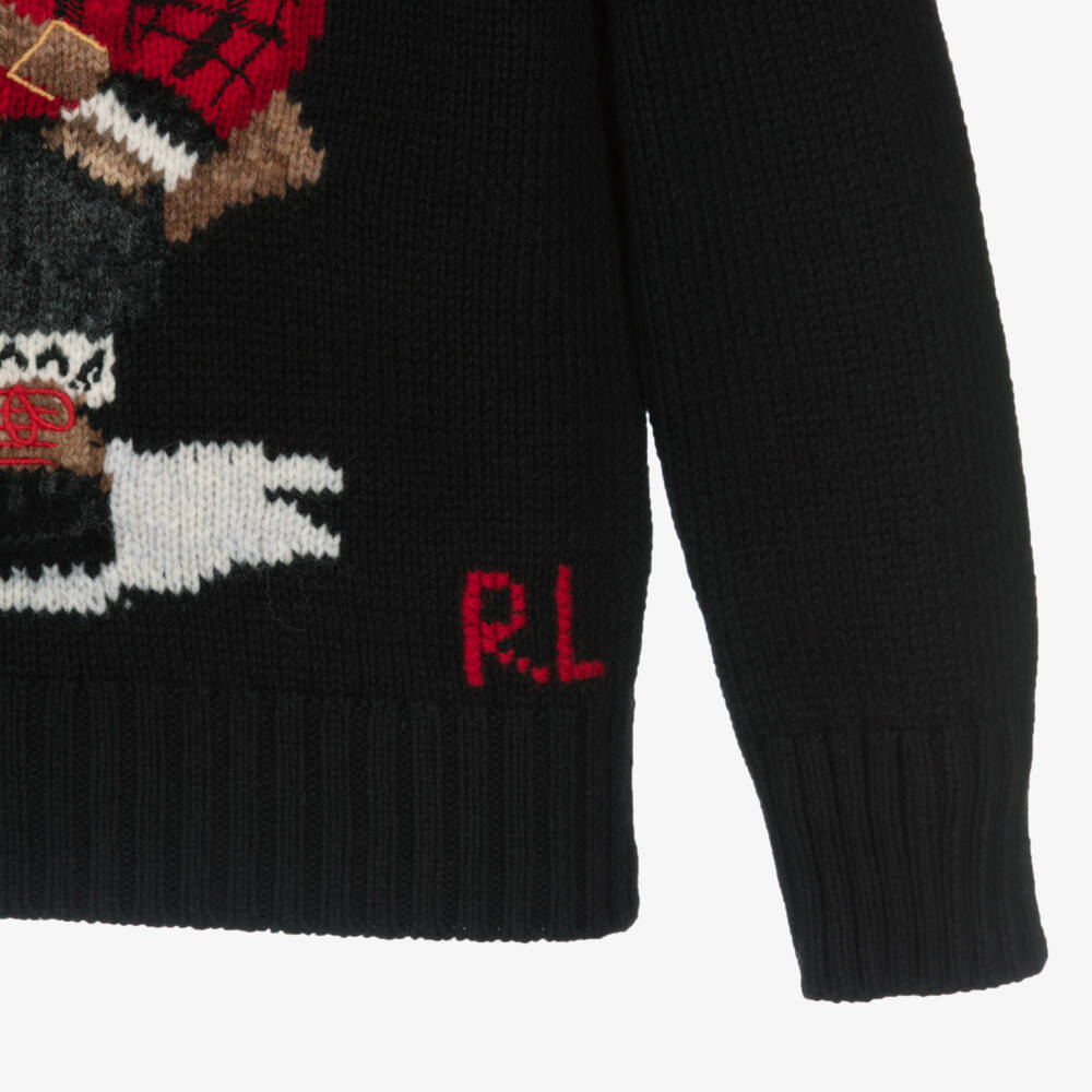 Ralph Lauren-Boys Black Cotton Knit Polo Bear Sweater | Childrensalon Outlet