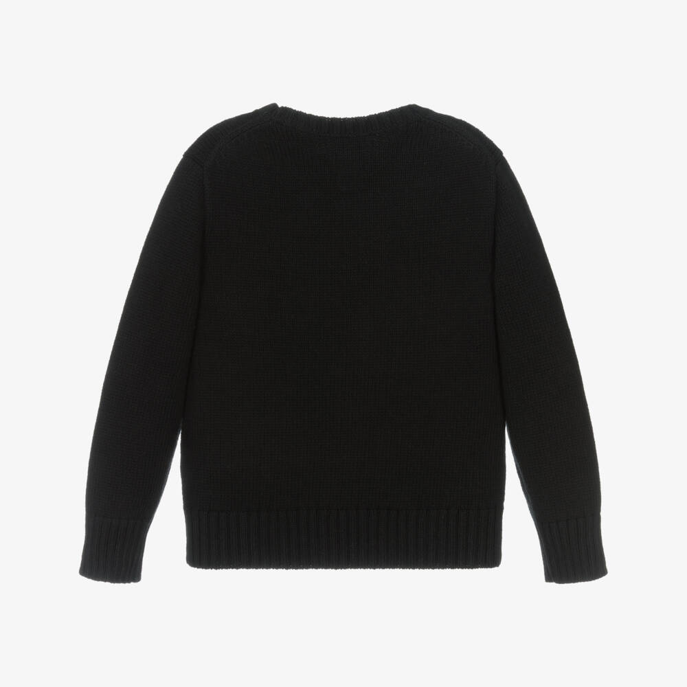 Ralph Lauren-Boys Black Cotton Knit Polo Bear Sweater | Childrensalon Outlet