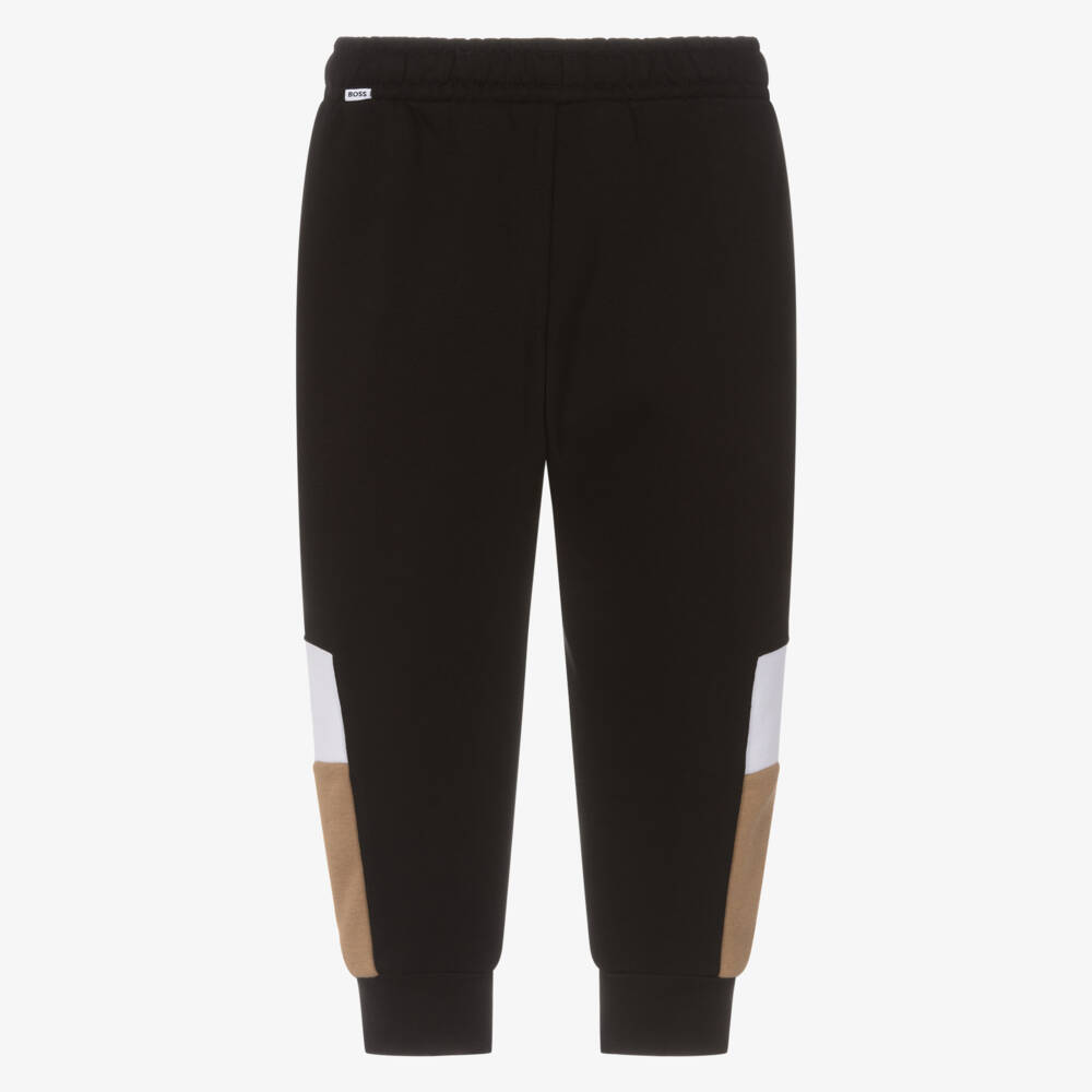 BOSS-Boys Black Cotton Logo Joggers with Colourblock Panels | Childrensalon Outlet
