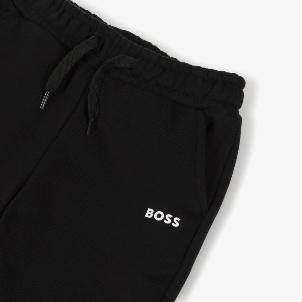 BOSS-Boys Black Cotton Logo Joggers with Colourblock Panels | Childrensalon Outlet