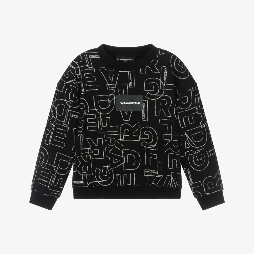 KARL LAGERFELD KIDS-Свитшот из черного хлопка с графикой для мальчиков | Childrensalon Outlet