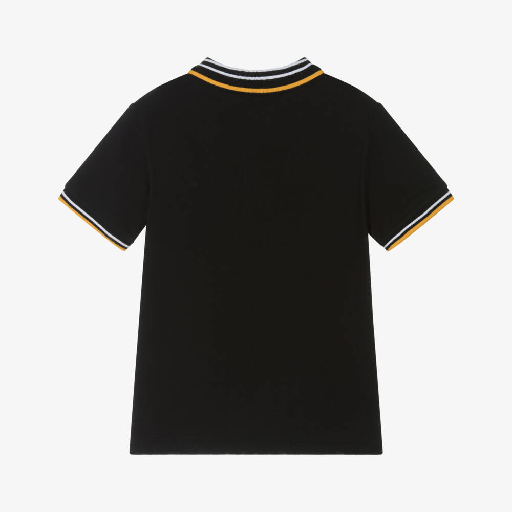DKNY-Boys Black Cotton Logo Polo Shirt with Yellow Tipping | Childrensalon Outlet