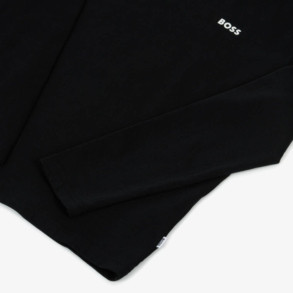 BOSS-Boys Black Cotton Long-Sleeved Top | Childrensalon Outlet