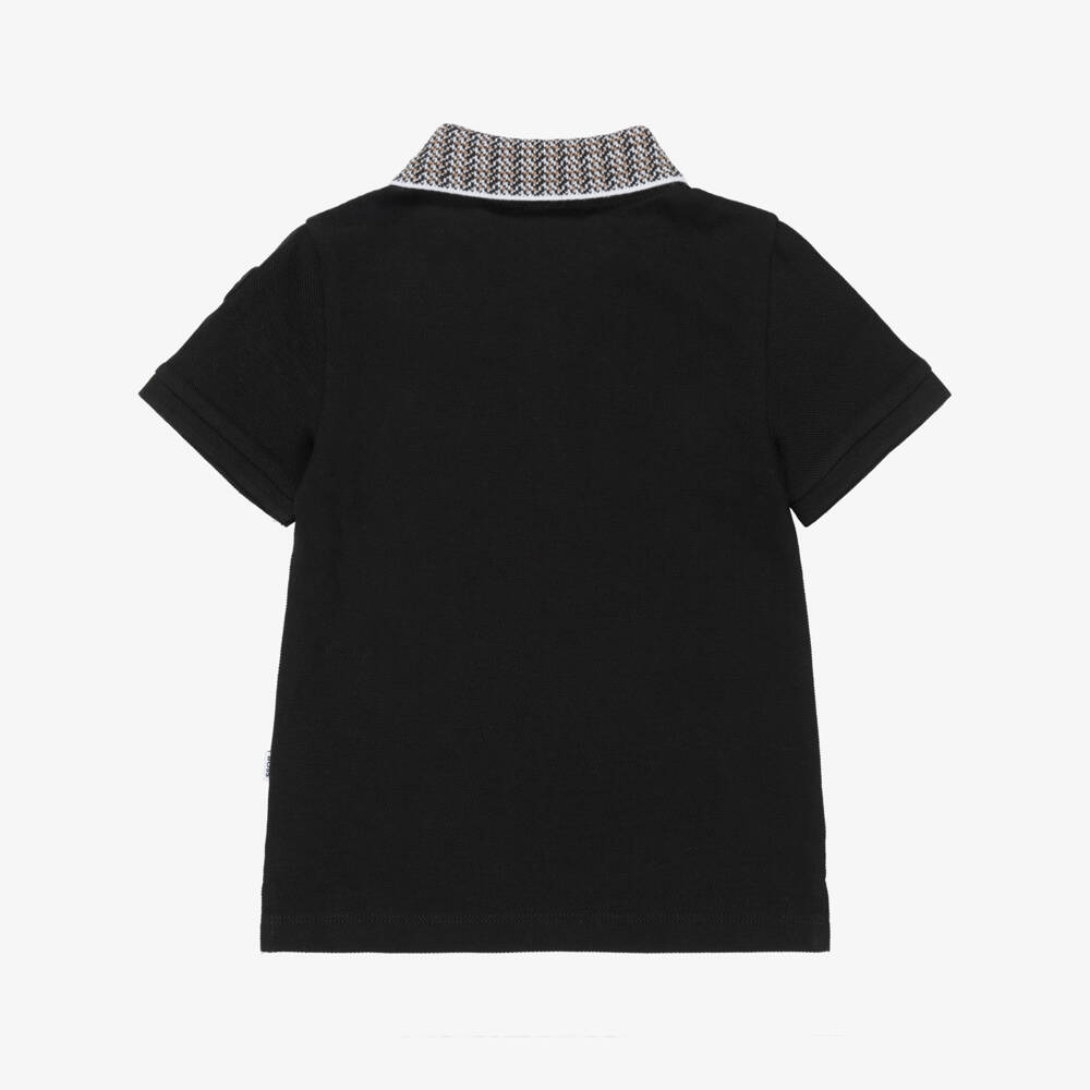 BOSS-Boys Black Cotton Polo Shirt With Jacquard Collar | Childrensalon Outlet