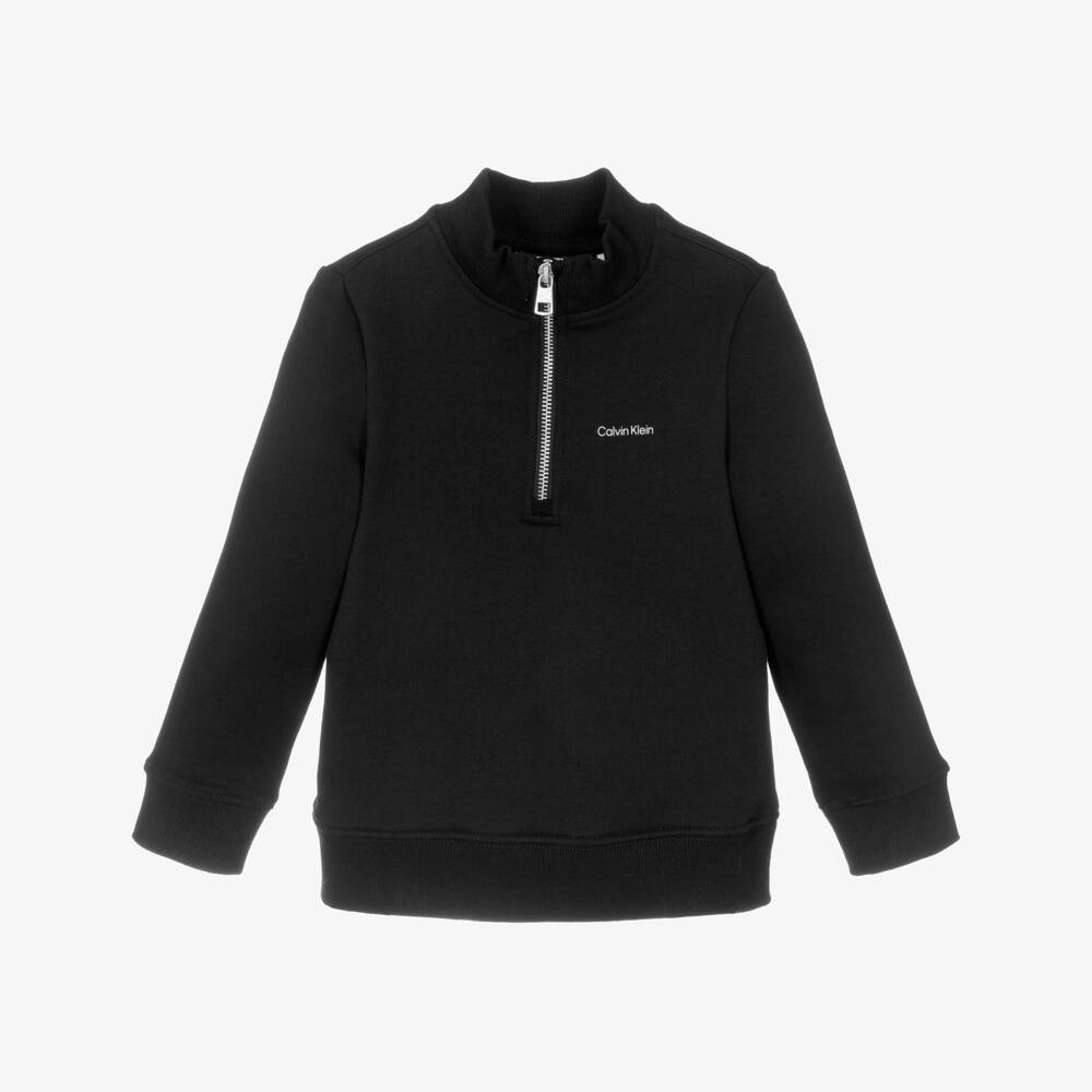 Calvin Klein-Boys Black Cotton Quarter-Zip Sweatshirt | Childrensalon Outlet