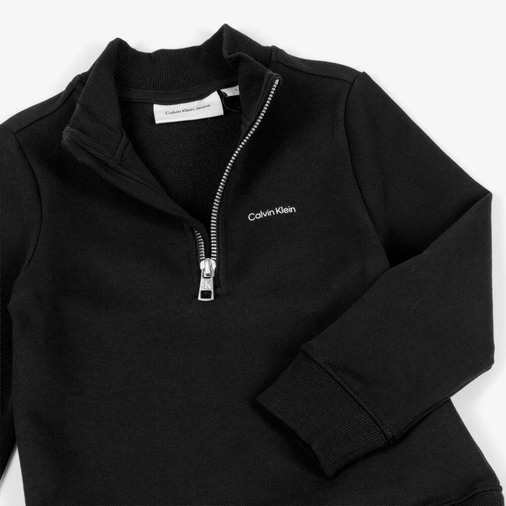 Calvin Klein-Boys Black Cotton Quarter-Zip Sweatshirt | Childrensalon Outlet