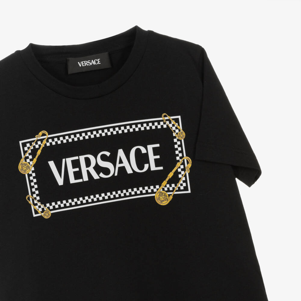 Versace-Boys Black Cotton Safety Pin Logo T-Shirt | Childrensalon Outlet