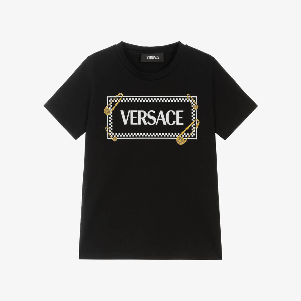 Versace-Boys Black Cotton Safety Pin Logo T-Shirt | Childrensalon Outlet