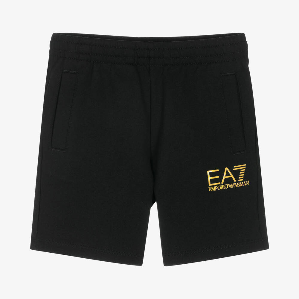 EA7 Emporio Armani-Boys Black Cotton Shorts | Childrensalon Outlet