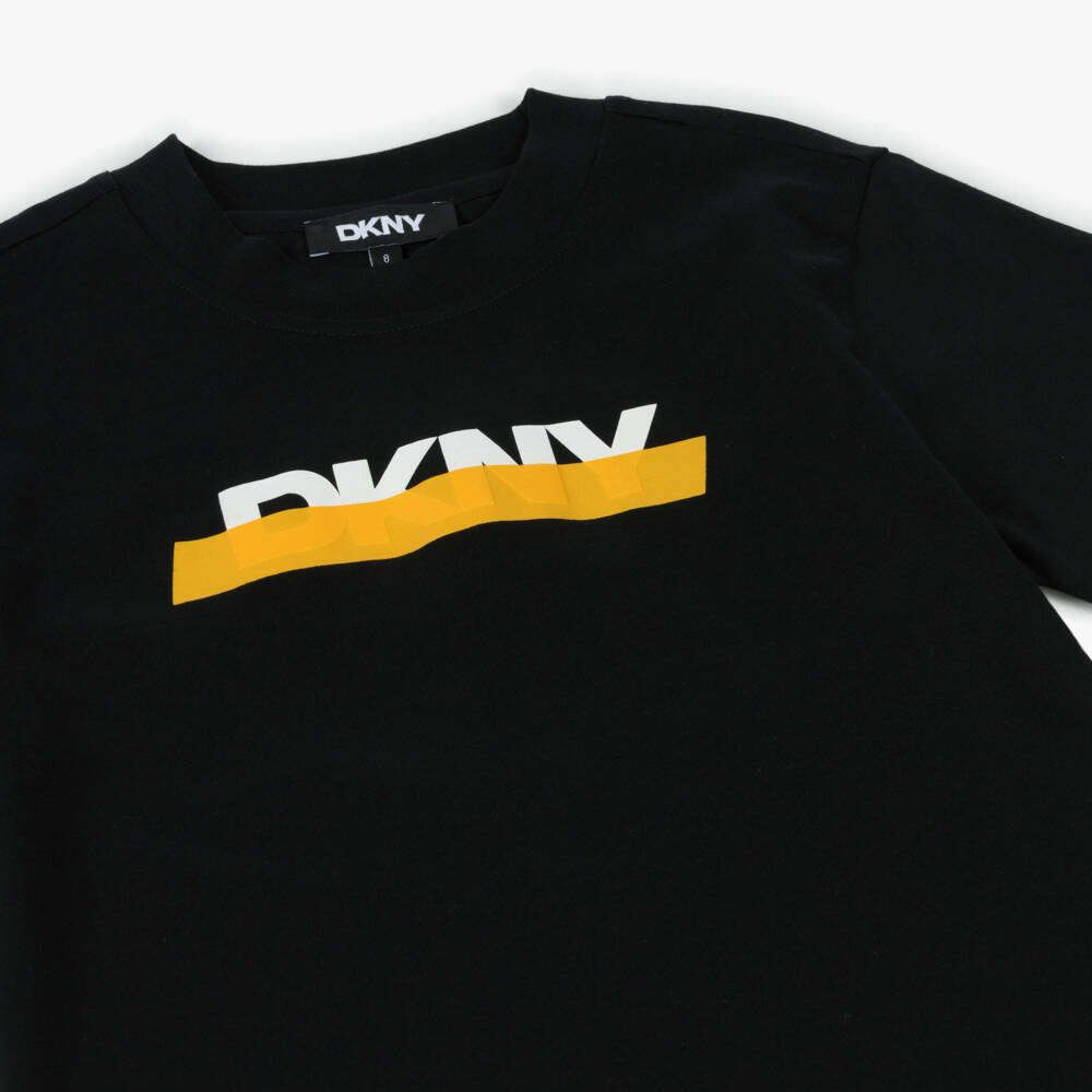 DKNY-Boys Black Cotton Sticky Tape Logo T-Shirt | Childrensalon Outlet