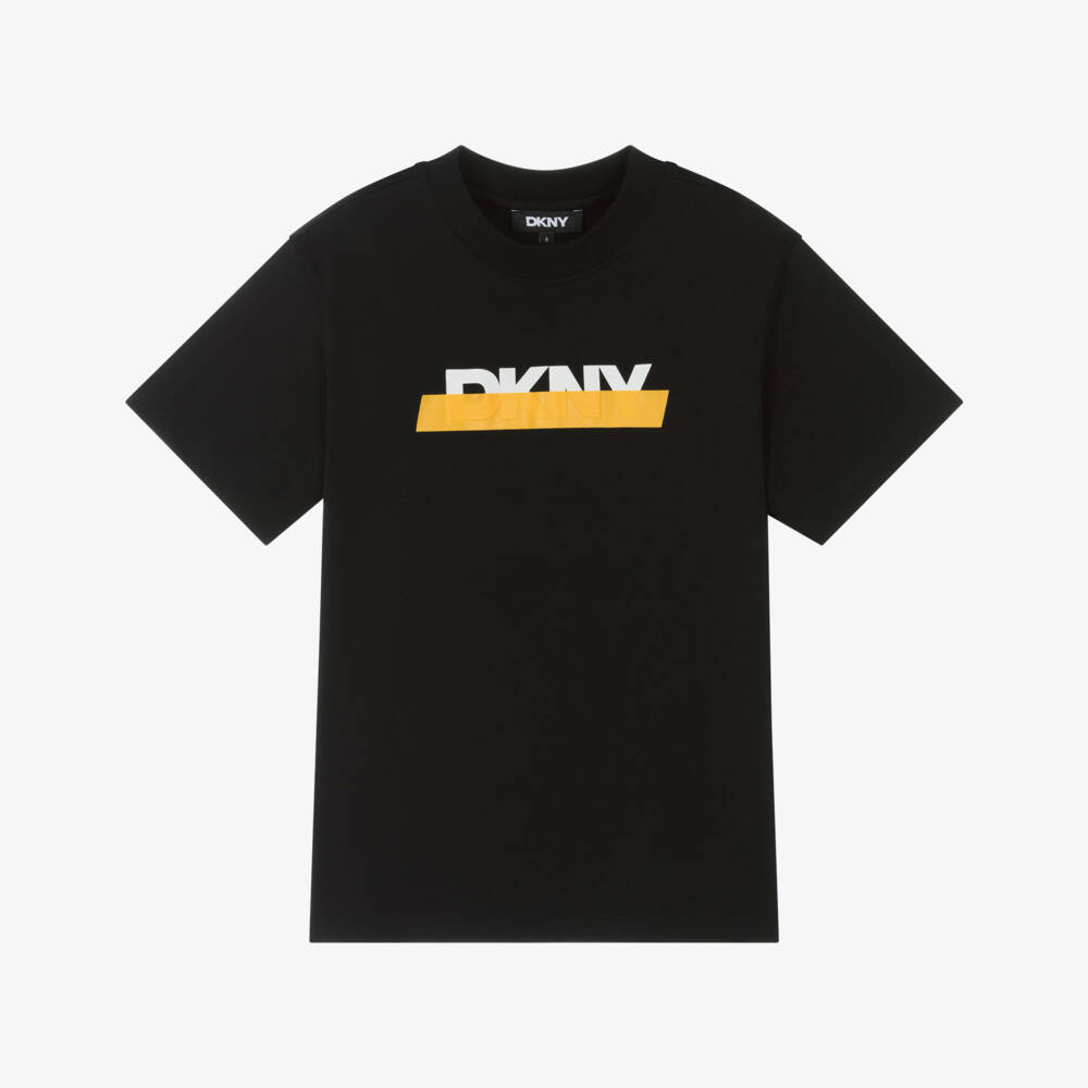 DKNY-Boys Black Cotton Sticky Tape Logo T-Shirt | Childrensalon Outlet