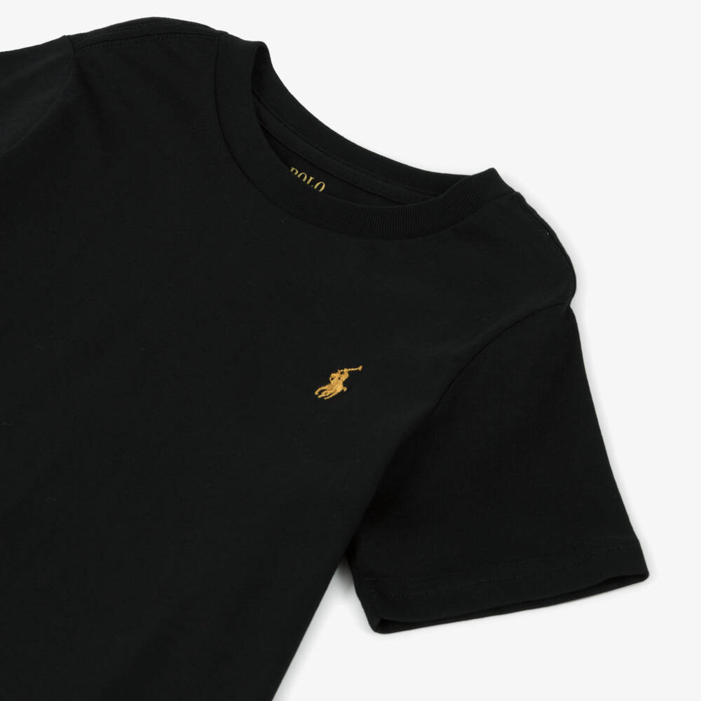Ralph Lauren-Boys Black Cotton T-Shirt with Signature Pony Logo | Childrensalon Outlet
