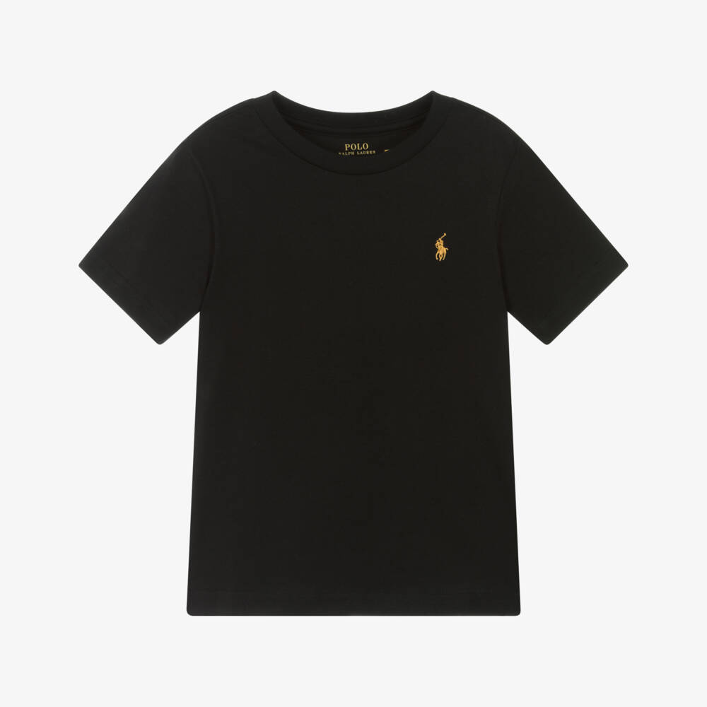 Ralph Lauren-Boys Black Cotton T-Shirt with Signature Pony Logo | Childrensalon Outlet