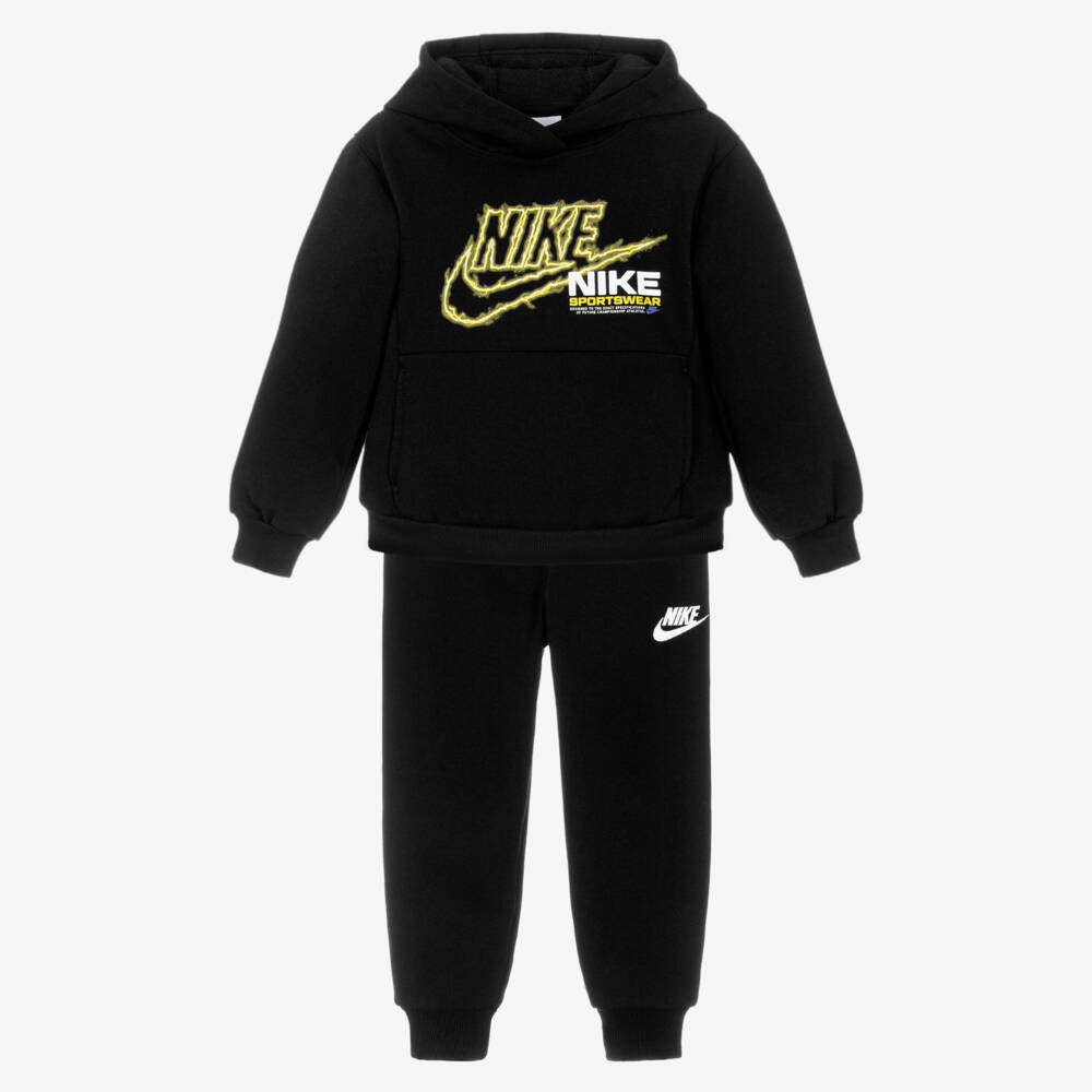 Nike-Boys Black Cotton Tracksuit with Lightning Swoosh Logo | Childrensalon Outlet