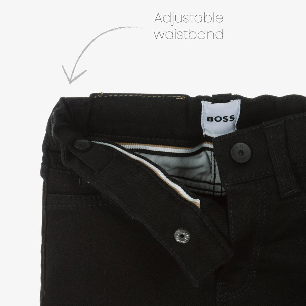BOSS-Boys Black Denim Jeans with Adjustable Waist | Childrensalon Outlet