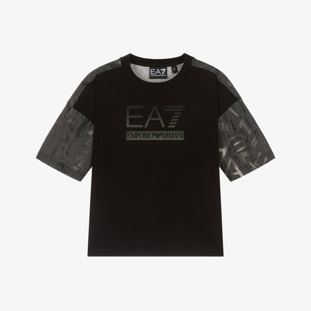 EA7 Emporio Armani-Boys Black EA7 Logo T-Shirt | Childrensalon Outlet