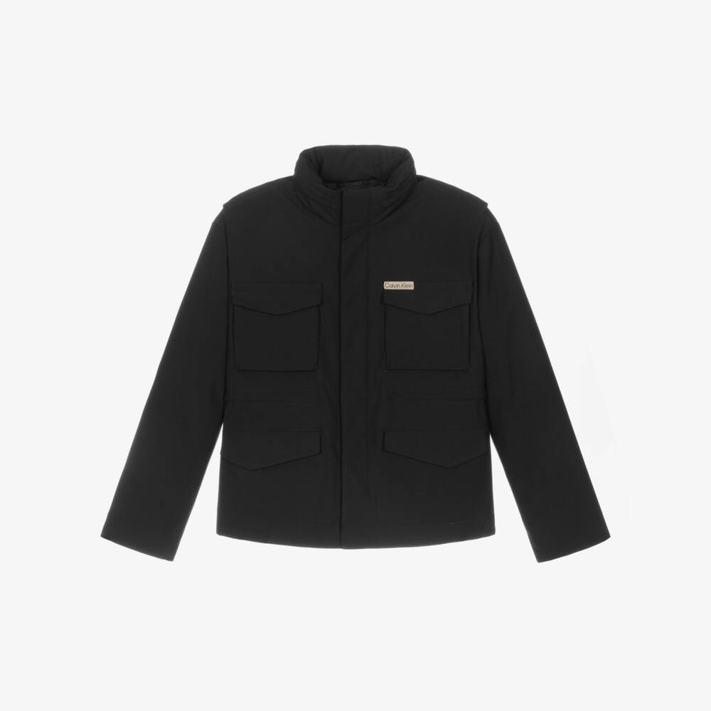 Calvin Klein-Boys Black Field Jacket with Foldable Hood | Childrensalon Outlet