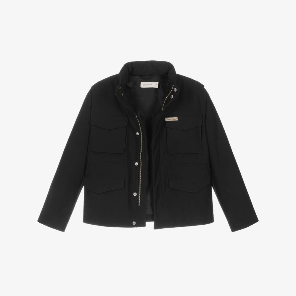 Calvin Klein-Boys Black Field Jacket with Foldable Hood | Childrensalon Outlet