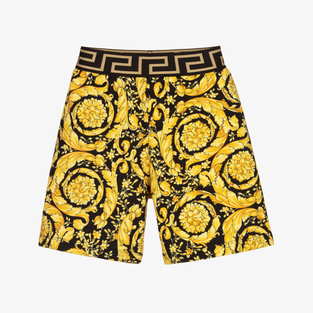 Versace-Boys Black & Gold Barocco Shorts | Childrensalon Outlet