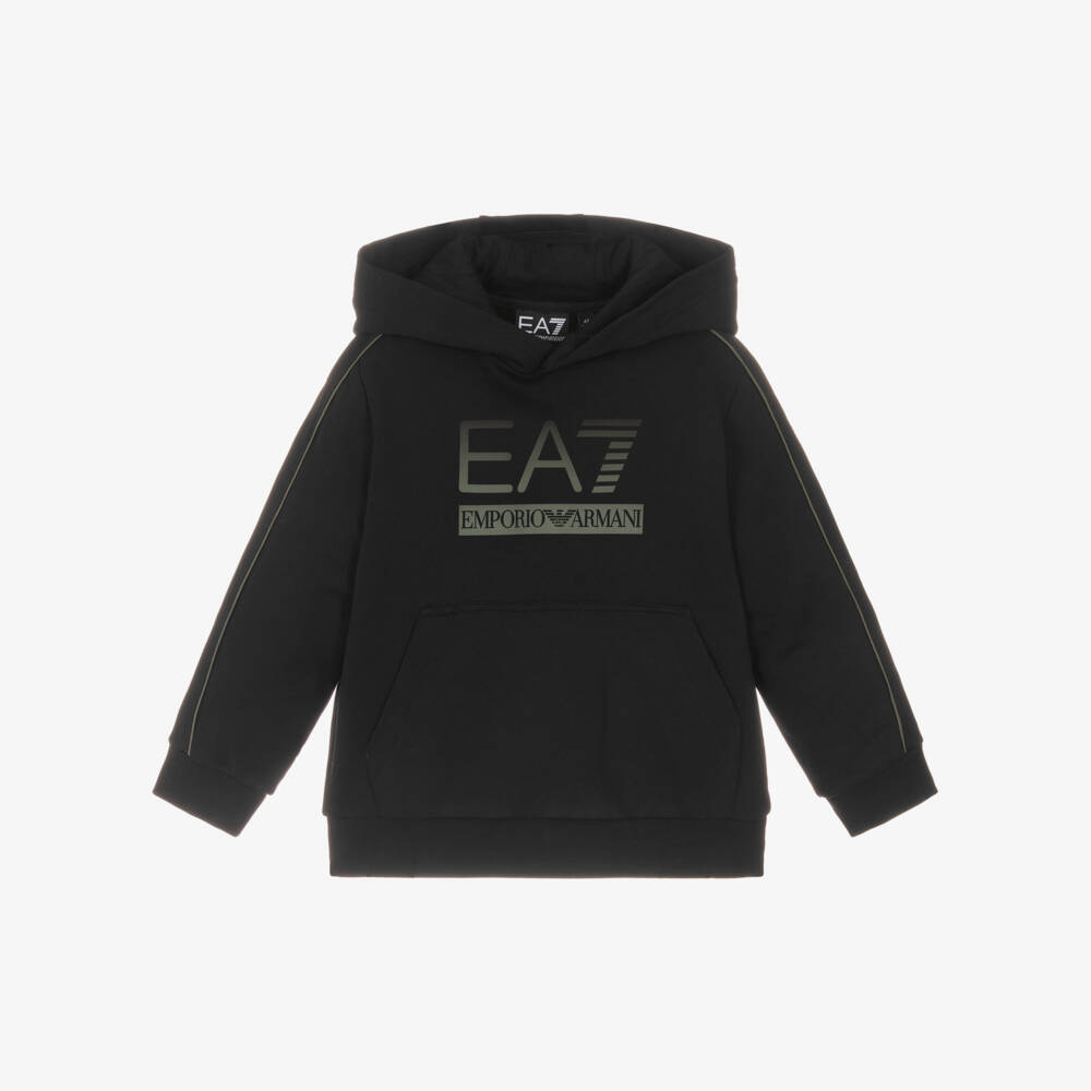 EA7 Emporio Armani-Boys Black Gradient Logo Print Cotton Hoodie | Childrensalon Outlet