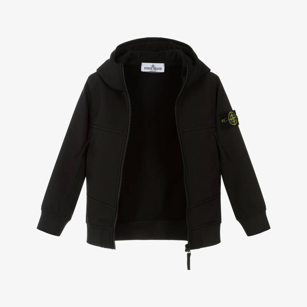 Stone Island Junior-Boys Black Hooded Jacket with Logo Badge | Childrensalon Outlet