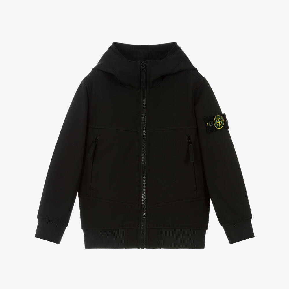 Stone Island Junior-Boys Black Hooded Jacket with Logo Badge | Childrensalon Outlet