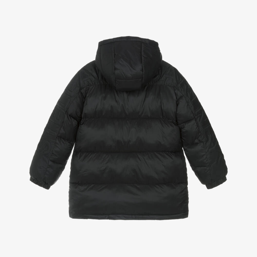 Stella McCartney Kids-Boys Black Hooded Puffer Coat with Quilted Logo | Childrensalon Outlet