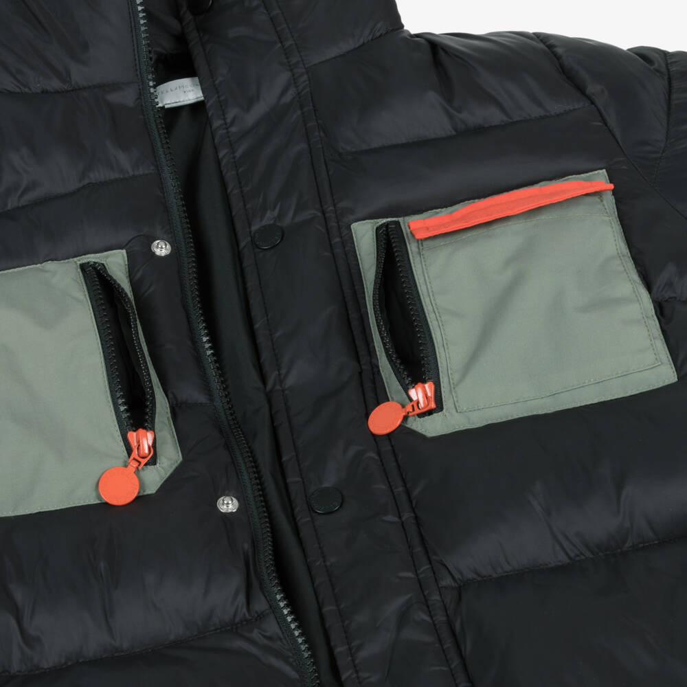 Stella McCartney Kids-Boys Black Hooded Puffer Coat with Quilted Logo | Childrensalon Outlet