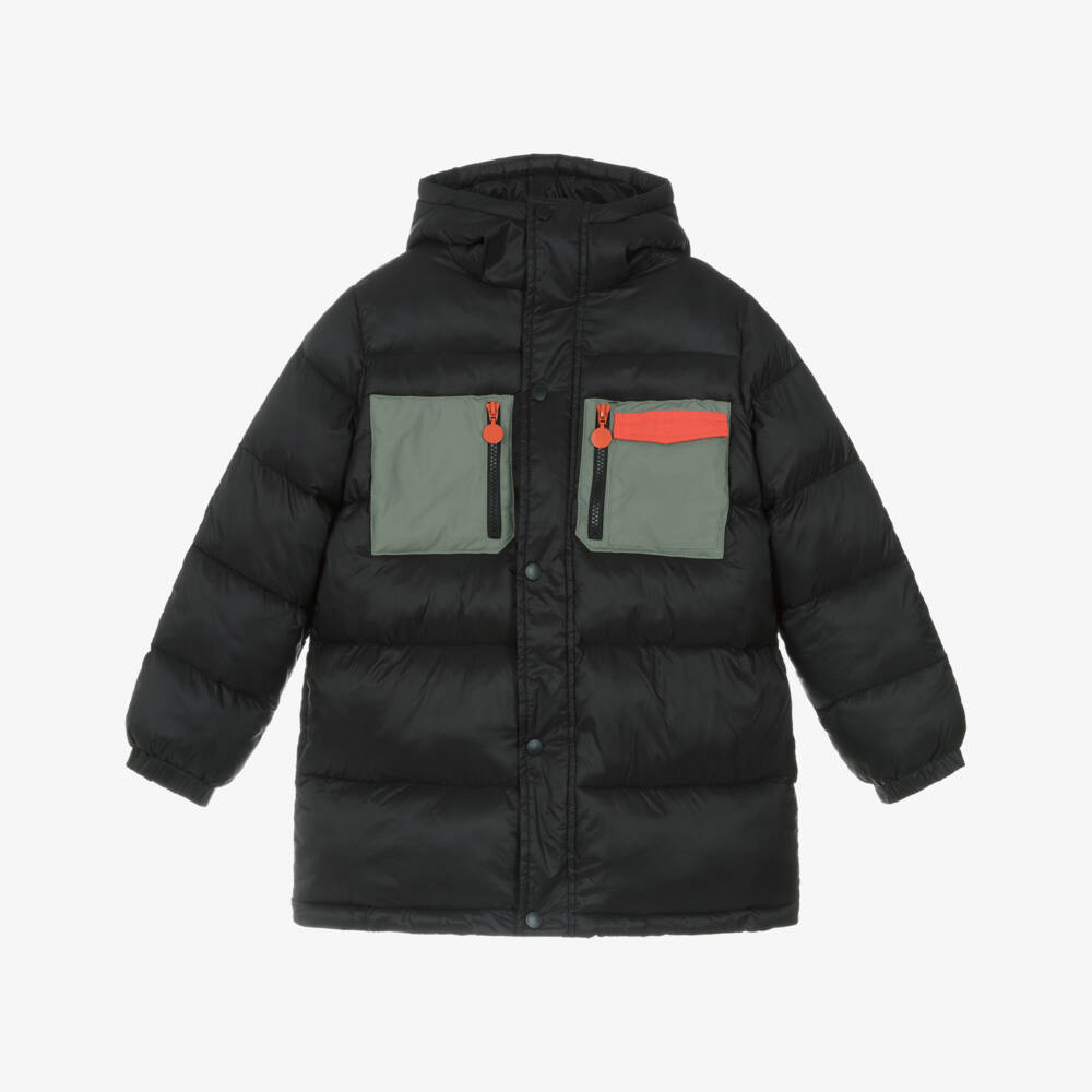 Stella McCartney Kids-Boys Black Hooded Puffer Coat with Quilted Logo | Childrensalon Outlet