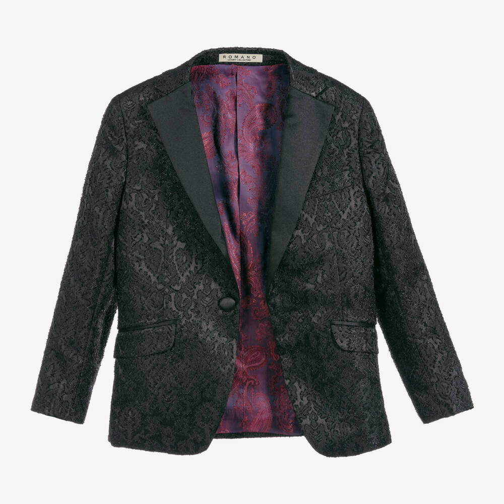 Romano-Boys Black Jacquard Suit | Childrensalon Outlet