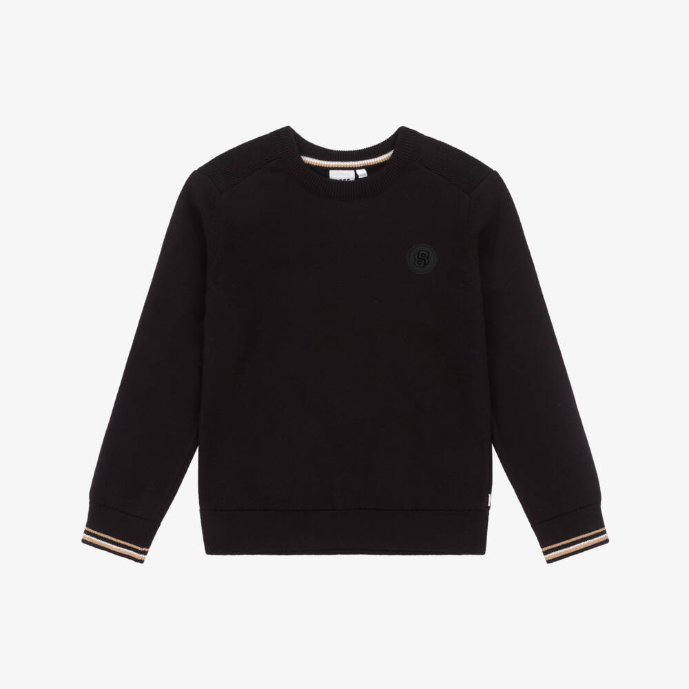 BOSS-كنزة صوفية قطنية سوداء للأولاد | Childrensalon Outlet