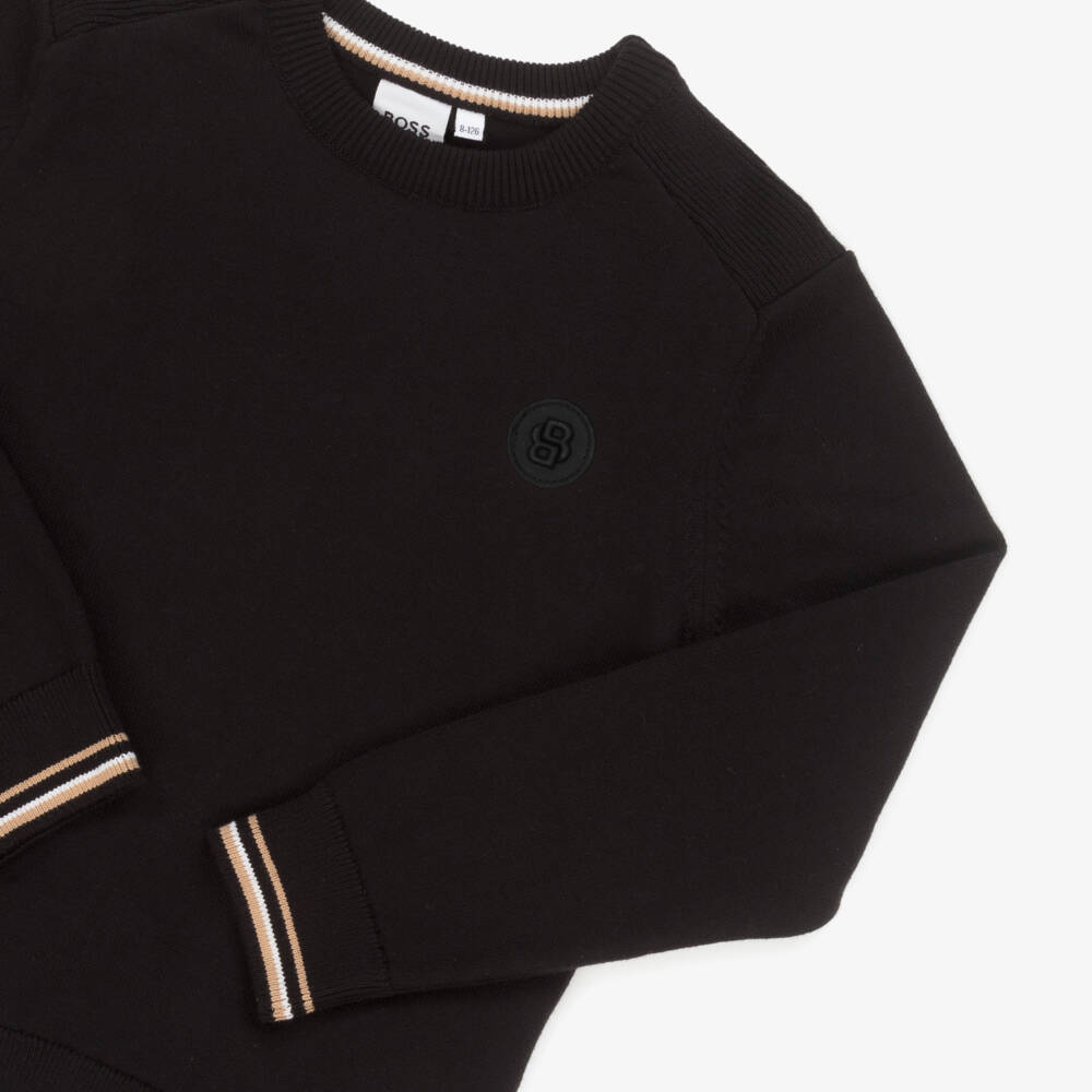 BOSS-كنزة صوفية قطنية سوداء للأولاد | Childrensalon Outlet