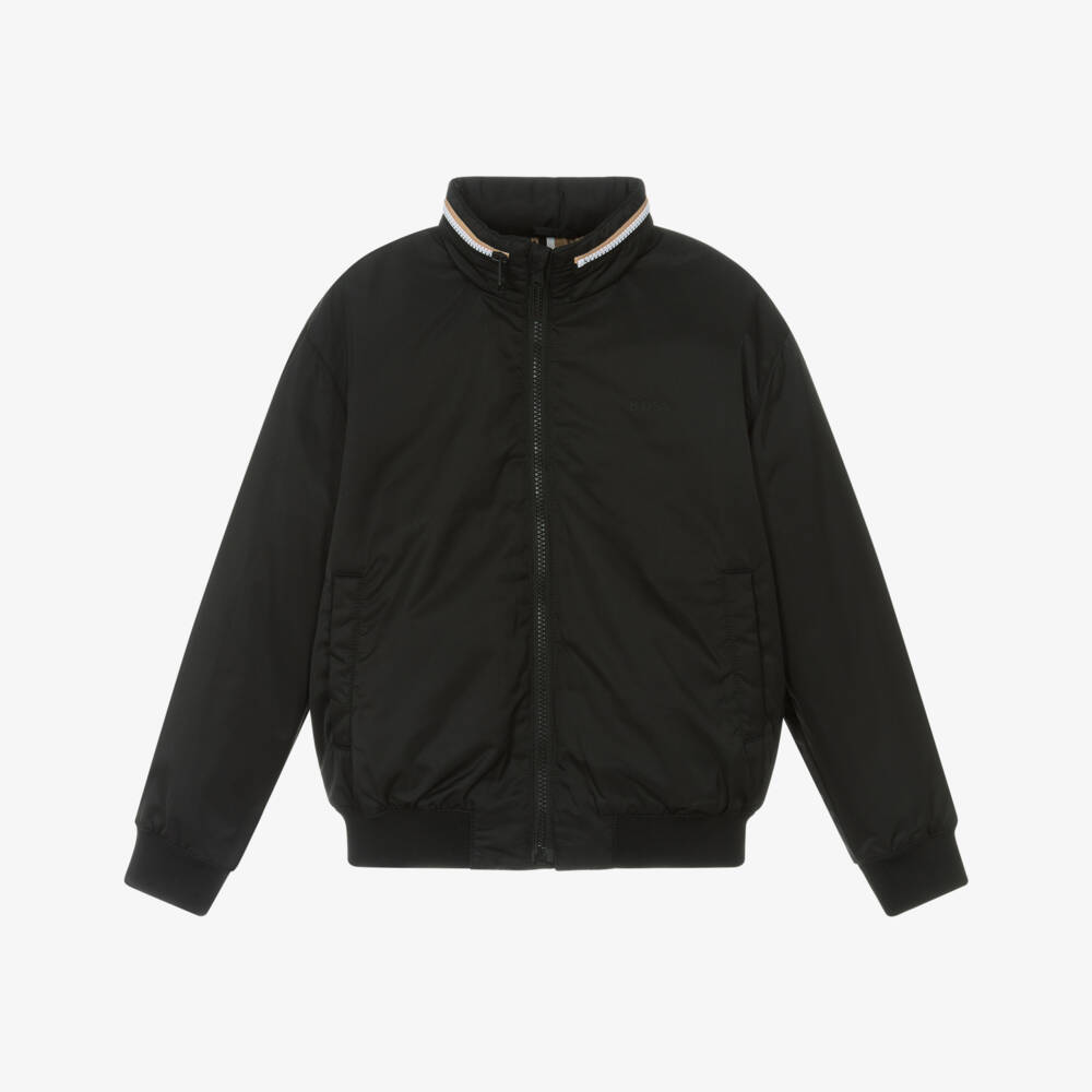 BOSS-Boys Black Padded Jacket with Fold-Away Hood | Childrensalon Outlet