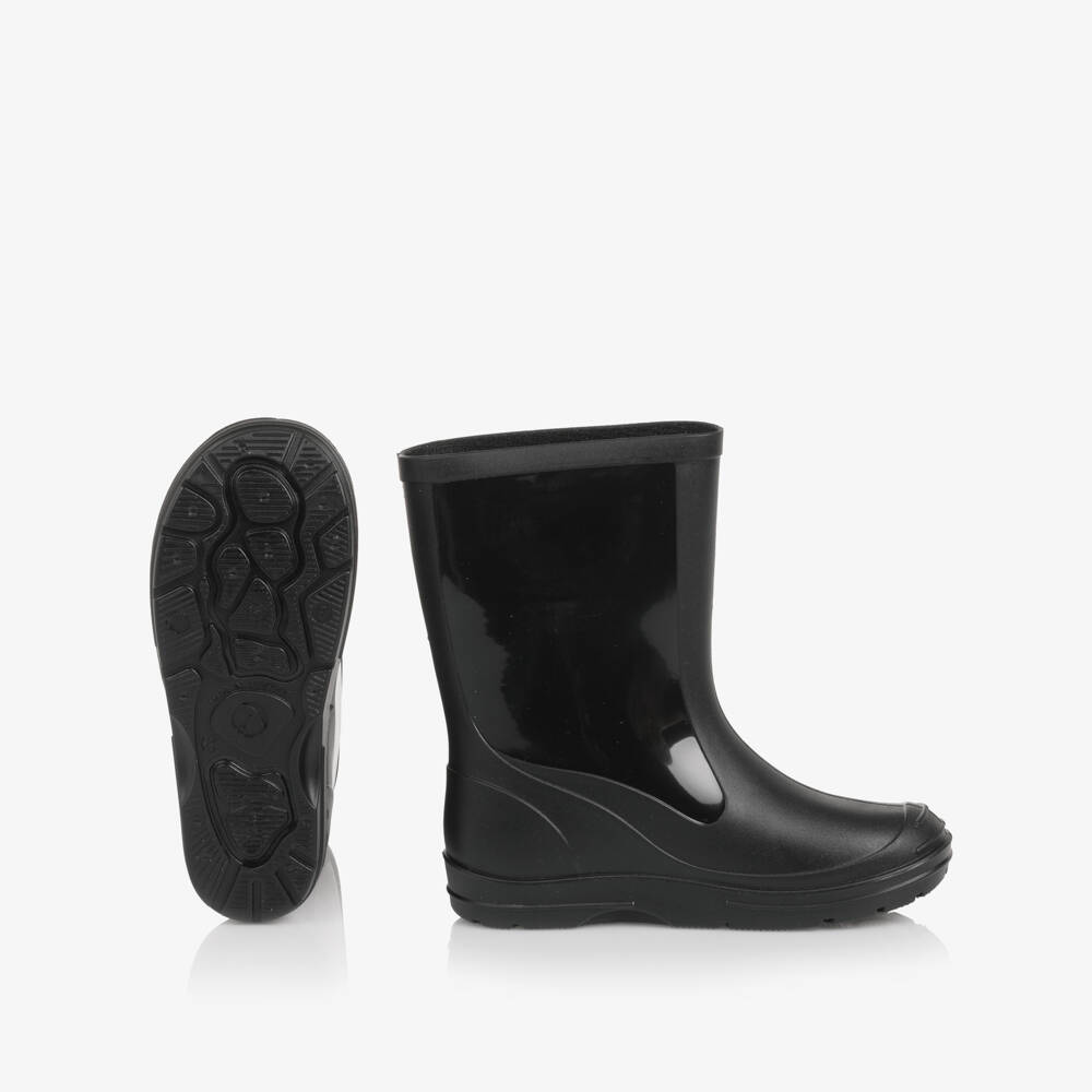 BOSS-Boys Black Rain Boots with Glossy Panels | Childrensalon Outlet