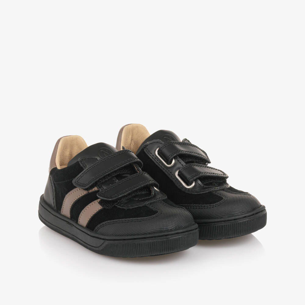 Naturino-Boys Black Suede Velcro Trainers with Brown Trim | Childrensalon Outlet